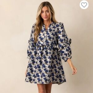 entro Blue and White Floral Babydoll Mini Dress